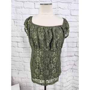 Vintage Y2K Forest Fairy Top Babydoll Lace Puff Sleeve Boho Cottage Green Sz 1X